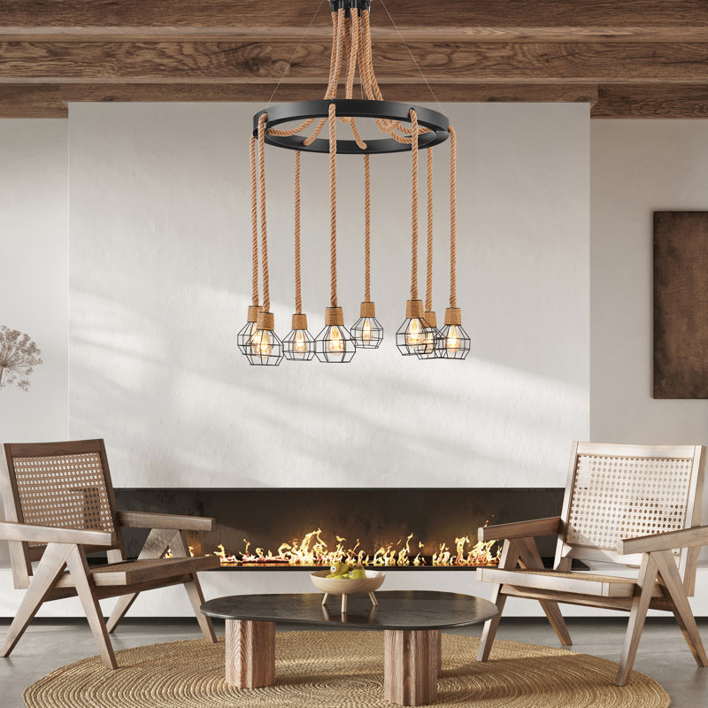 View of 17 Stories Steel and Ropes 8 Light Black Chandelier | Wayfair